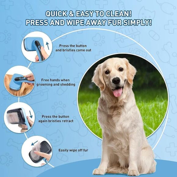 Dog Cat Grooming Brush for Pet, Self Cleaning Slicker Retractable Brush - Picture 3 of 5